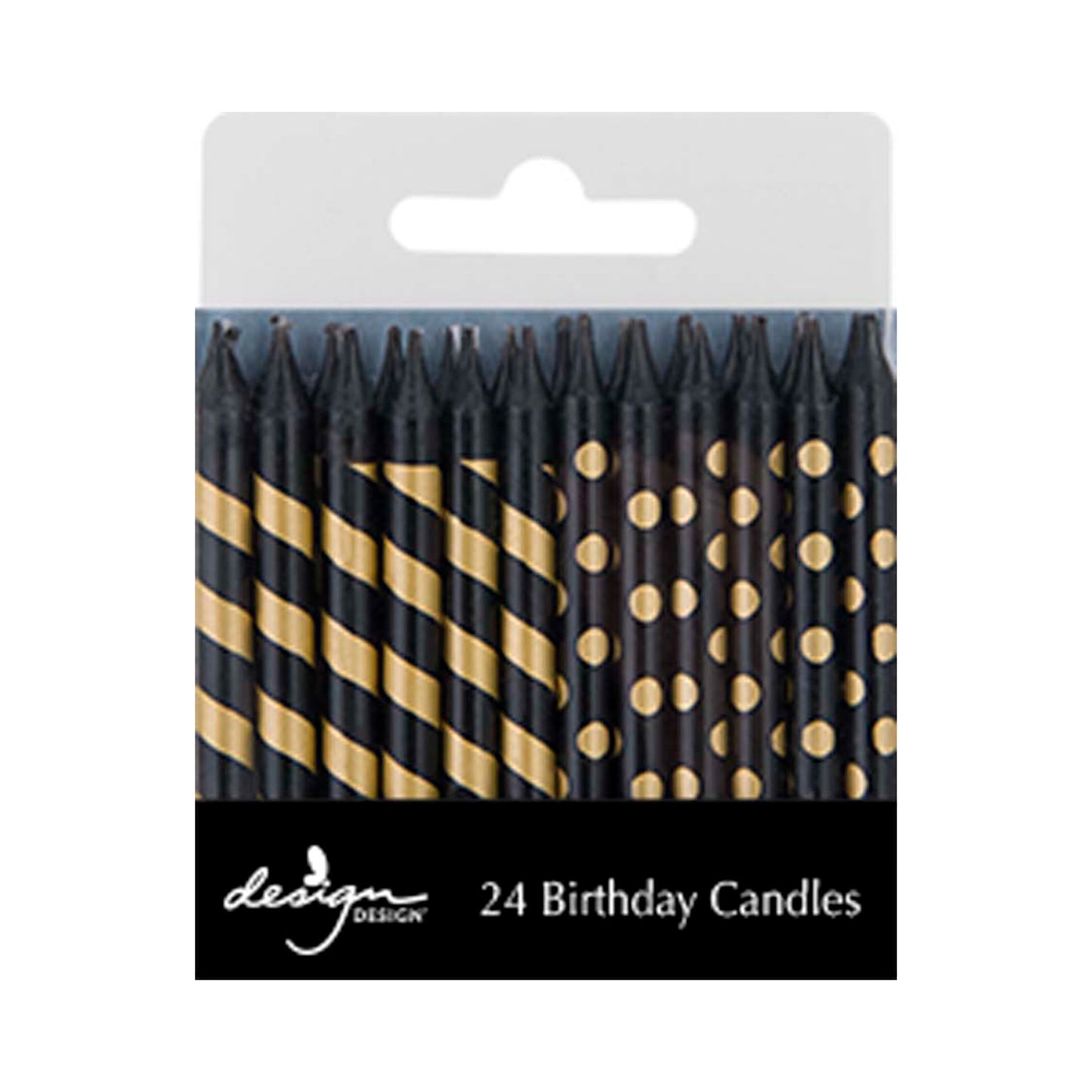 Black with Gold Stripes and Dots Stick Candles